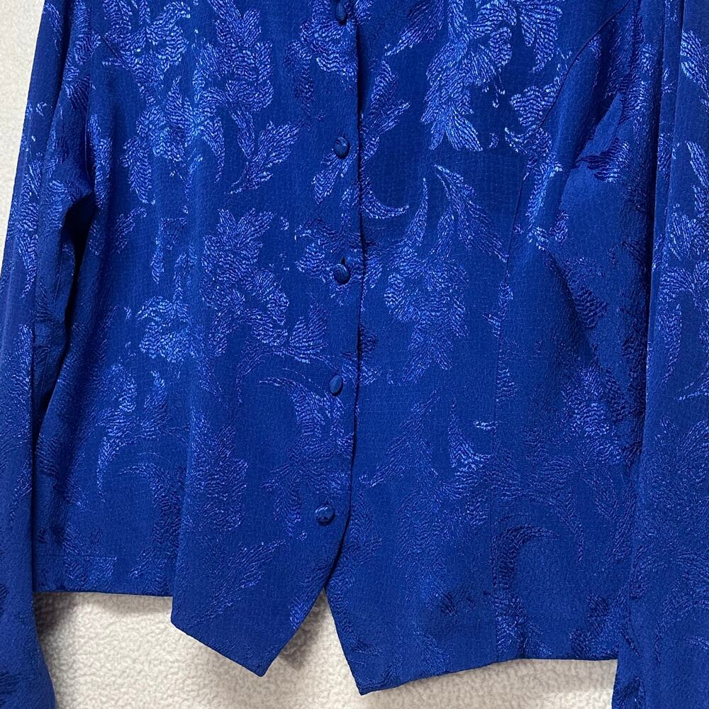 Vintage Christie & Jill Blue Jacquard Button Front Blouse Size 12 - Picture 5 of 8